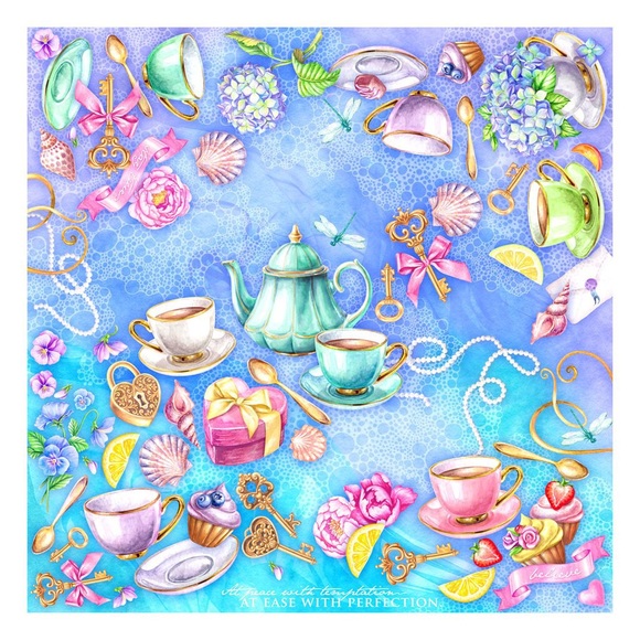 100% silk square scarf turquoise lilac floral wrap "Believe" Victorian tea party - Picture 2 of 8